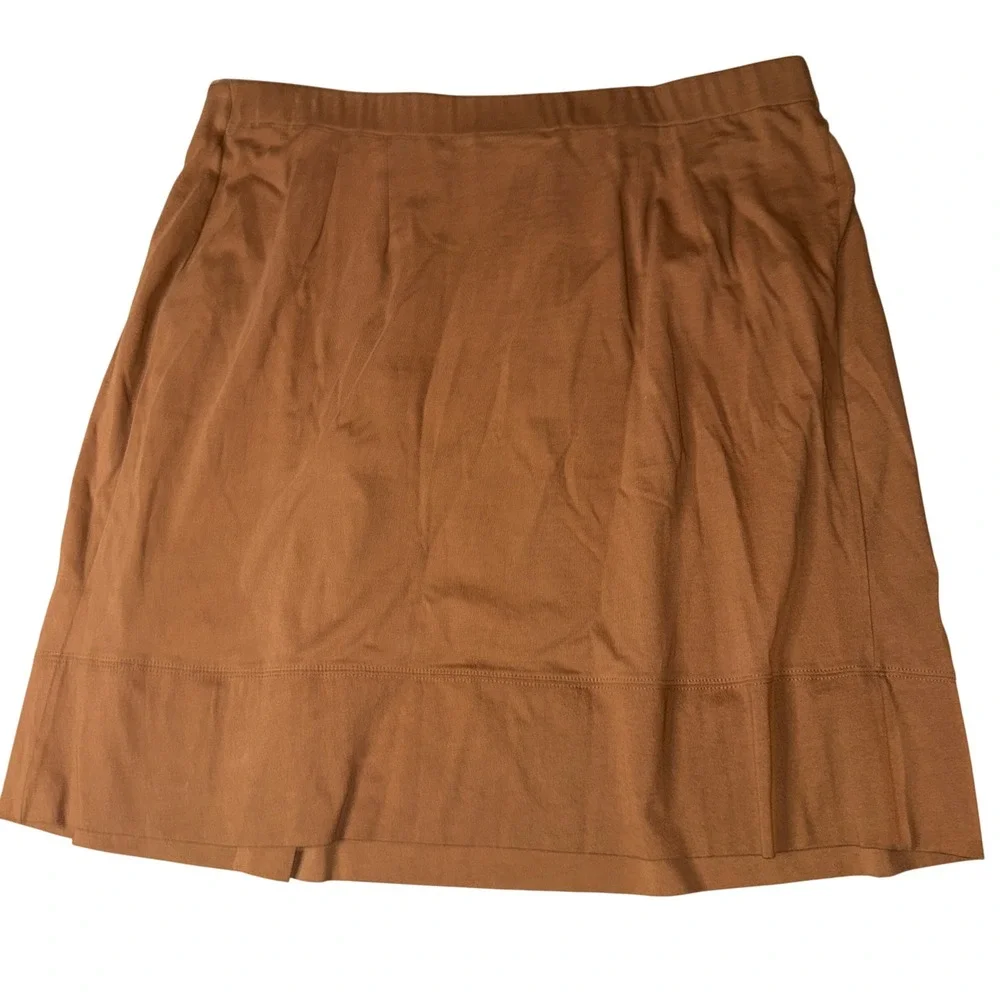 Avenue Pleated Jersey Skirt 18/20 Brown Cotton Elastic Waist‎ Casual Plus Size